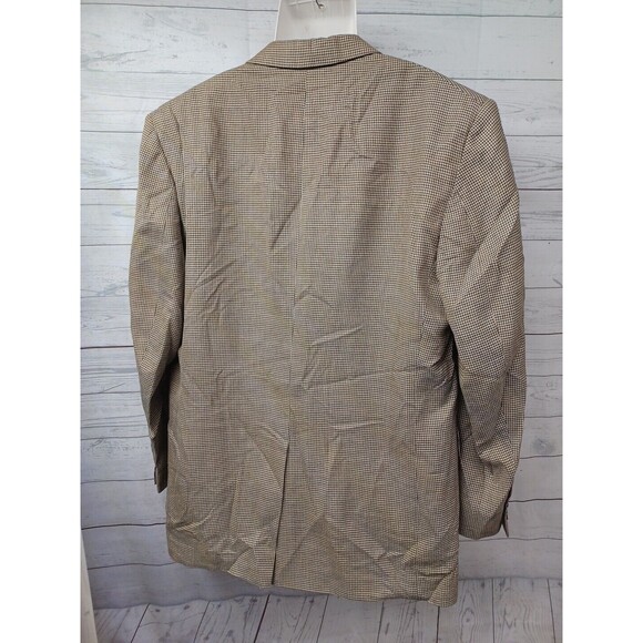 Jos A. Bank Mens Gingham Wool Silk Blazer Jacket Sport Coat Brown Sz 43R - Picture 3 of 9